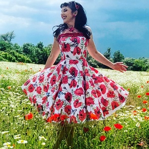 Pinup Rockabilly ruha,  pipacs mintás , Ruha & Divat, Női ruha, Ruha, Varrás, MESKA