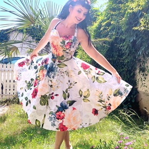 Rockabilly, pinup ruha rózsa mintás , Ruha & Divat, Női ruha, Ruha, Varrás, Meska
