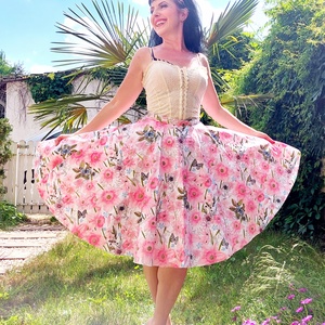 Pinup Rockabilly szoknya rózsaszín Nárcisz,  virágos  - ruha & divat - női ruha - szoknya - Meska.hu