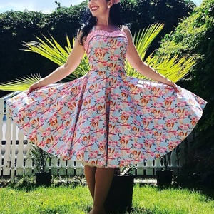 Rockabilly, pinup ruha angyalos rózsa mintás  - ruha & divat - női ruha - ruha - Meska.hu