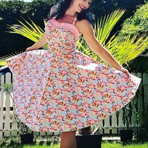 Rockabilly, pinup ruha angyalos rózsa mintás  - ruha & divat - női ruha - ruha - Meska.hu