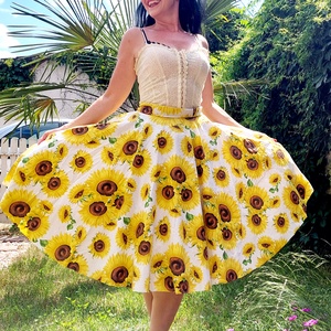 Pinup Rockabilly szoknya, napraforgó virágos , Ruha & Divat, Női ruha, Szoknya, Varrás, Meska