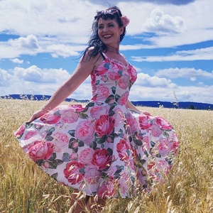 Rockabilly, pinup ruha rózsa mintás , Ruha & Divat, Női ruha, Ruha, Varrás, MESKA