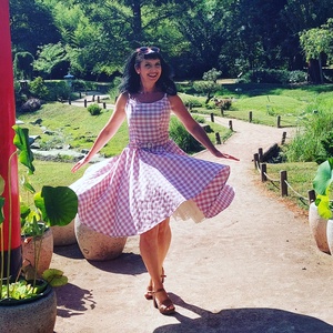 Pinup Rockabilly ruha rózsaszín fehér kockás - ruha & divat - női ruha - ruha - Meska.hu