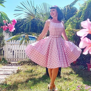 Pinup Rockabilly ruha rózsaszín fehér kockás - ruha & divat - női ruha - ruha - Meska.hu
