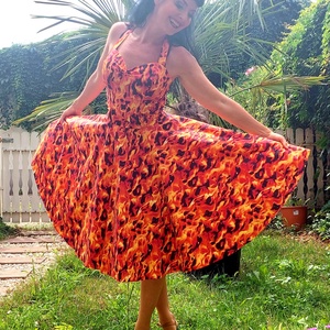 Pinup Rockabilly ruha piros láng nyelves, tüzes  - ruha & divat - női ruha - ruha - Meska.hu