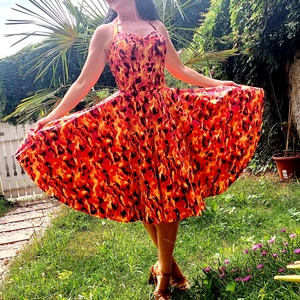 Pinup Rockabilly ruha piros láng nyelves, tüzes  - ruha & divat - női ruha - ruha - Meska.hu