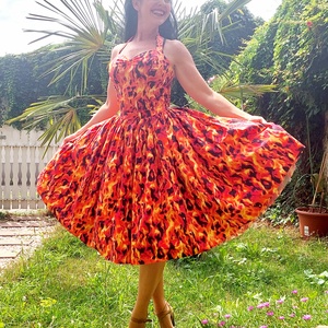Pinup Rockabilly ruha piros láng nyelves, tüzes húzott derekú , Ruha & Divat, Női ruha, Ruha, Varrás, MESKA