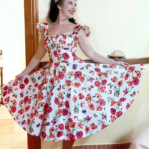 Pinup Rockabilly ruha pipacs mintás,  pillangó ujjú, romantikus  - ruha & divat - női ruha - ruha - Meska.hu