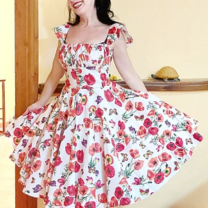 Pinup Rockabilly ruha pipacs mintás,  pillangó ujjú, romantikus  - Meska.hu