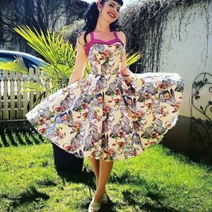 Pinup Rockabilly ruha nyuszi mintás, virágos LIMITÁLT  - ruha & divat - női ruha - ruha - Meska.hu