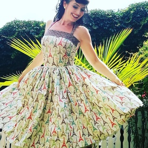 Pinup Rockabilly ruha, Párizs,  Eiffel torony mintás LIMITÁLT vintage szín , Ruha & Divat, Női ruha, Ruha, Varrás, MESKA