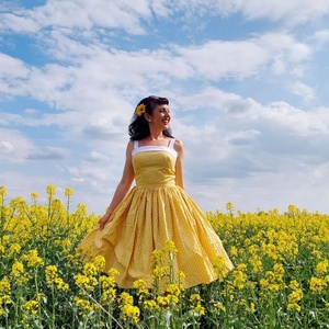 Pinup Rockabilly ruha sárga pöttyös  - ruha & divat - női ruha - ruha - Meska.hu