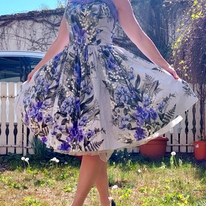 Pinup Rockabilly ruha, nefelejcs,  lila virág mintás  - ruha & divat - női ruha - ruha - Meska.hu