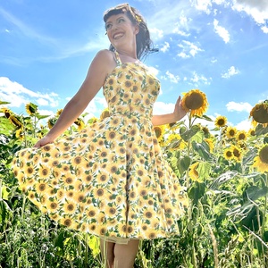 Pinup Rockabilly ruha, napraforgó mintás, Ruha & Divat, Női ruha, Ruha, Varrás, MESKA