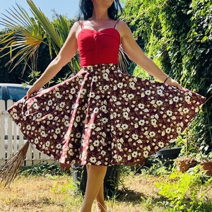 Pinup Rockabilly szoknya, bordó alapon cseresznye virág, Ruha & Divat, Női ruha, Szoknya, Varrás, MESKA