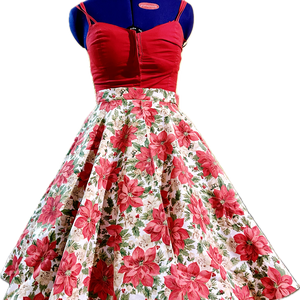 Pinup Rockabilly szoknya Mikulasvirag Vintage retro karácsonyi mintás  - ruha & divat - női ruha - szoknya - Meska.hu