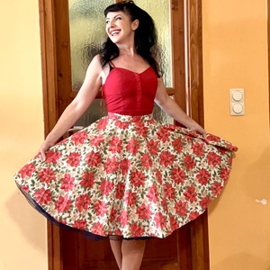 Pinup Rockabilly szoknya Mikulasvirag Vintage retro karácsonyi mintás  - ruha & divat - női ruha - szoknya - Meska.hu