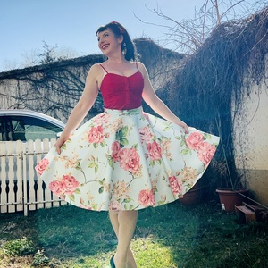Pinup Rockabilly retro rózsás szoknya romantikus koszorúslány, Ruha & Divat, Női ruha, Szoknya, Varrás, MESKA