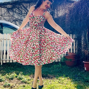 Pinup Rockabilly ruha cseresznye mintás, virágos, Ruha & Divat, Női ruha, Ruha, Varrás, MESKA