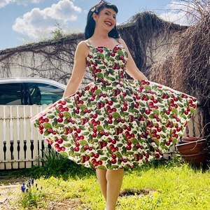 Pinup Rockabilly ruha cseresznye mintás, virágos - ruha & divat - női ruha - ruha - Meska.hu