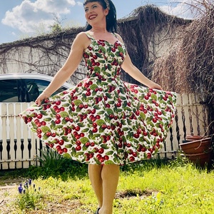 Pinup Rockabilly ruha cseresznye mintás, virágos - ruha & divat - női ruha - ruha - Meska.hu