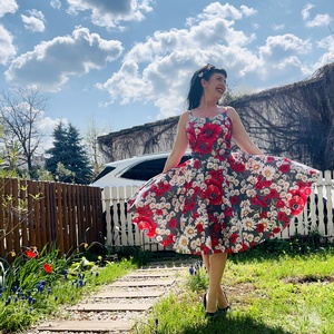 Pinup Rockabilly ruha pipacs és százszorszép margarétamintás, pipacsos virágos  - ruha & divat - női ruha - ruha - Meska.hu