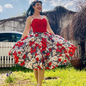 Pinup retro Rockabilly pipacsos százszorszép margaréta mintás szoknya, Ruha & Divat, Női ruha, Szoknya, Varrás, MESKA