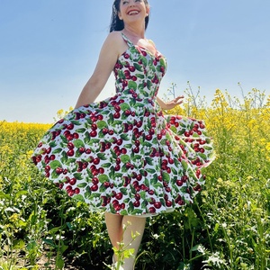 Pinup Rockabilly ruha cseresznye mintás, virágos, Ruha & Divat, Női ruha, Ruha, Varrás, MESKA