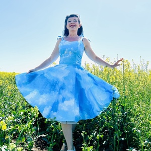 Pinup Rockabilly ruha, látványos felhő, kék ég mintával tavasz, Ruha & Divat, Női ruha, Ruha, Varrás, MESKA