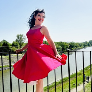 Pinup Rockabilly ruha, pink díszítéssel, tavasz nyári ruha - ruha & divat - női ruha - ruha - Meska.hu