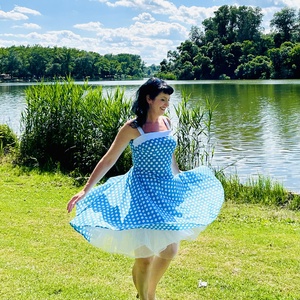 Pinup Rockabilly ruha kék pöttyös  - ruha & divat - női ruha - ruha - Meska.hu