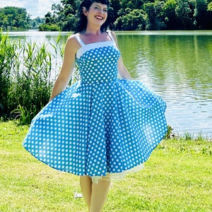 Pinup Rockabilly ruha kék pöttyös  - Meska.hu