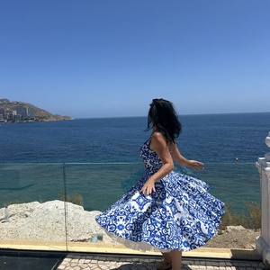 Pinup Rockabilly ruha, kék majolika csempe azulejo mailoca, csempe mintás  - ruha & divat - női ruha - ruha - Meska.hu