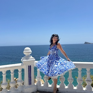 Pinup Rockabilly ruha, kék majolika csempe azulejo mailoca, csempe mintás  - ruha & divat - női ruha - ruha - Meska.hu