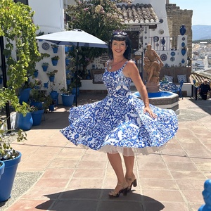 Pinup Rockabilly ruha, kék majolika csempe azulejo mailoca, csempe mintás  - Meska.hu