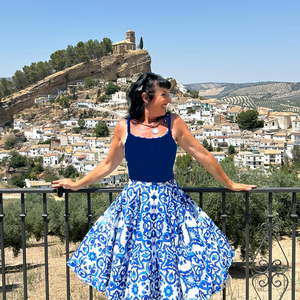 Pinup Rockabilly ruha, kék majolika csempe azulejo mailoca, csempe mintás  - Meska.hu