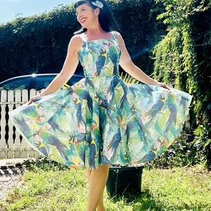 Folk Rockabilly ruha, papagáj és dzsungel mintás LIMITÁLT  - Meska.hu