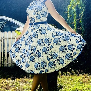 Folk Rockabilly ruha, kalocsai mintás fehér, menyecske, népi mintás  - Meska.hu