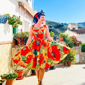 Pinup Rockabilly ruha, LIMITÁLT bársony pipacs mintás , Ruha & Divat, Női ruha, Ruha, Varrás, MESKA