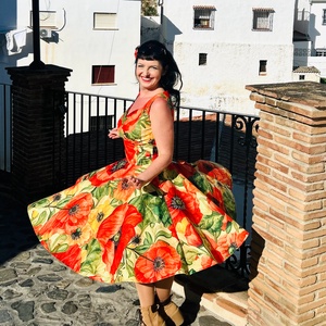 Pinup Rockabilly ruha, LIMITÁLT bársony pipacs mintás  - ruha & divat - női ruha - ruha - Meska.hu