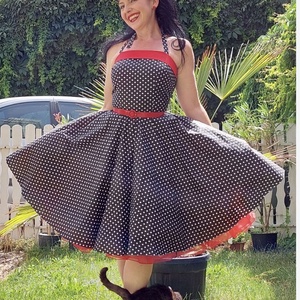 Pinup Rockabilly ruha kék pöttyös , Ruha & Divat, Női ruha, Ruha, Varrás, MESKA