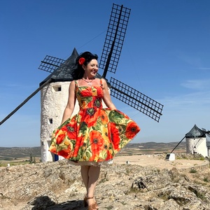 Pinup Rockabilly ruha, LIMITÁLT bársony pipacs mintás  - Meska.hu