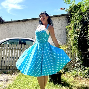 Pinup Rockabilly ruha kék pöttyös  - ruha & divat - női ruha - ruha - Meska.hu