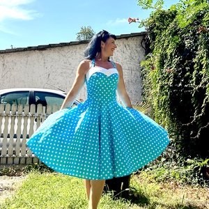 Pinup Rockabilly ruha kék pöttyös  - ruha & divat - női ruha - ruha - Meska.hu