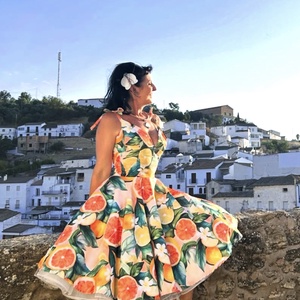 Pinup Rockabilly ruha narancs mintás LIMITÁLT  - Meska.hu