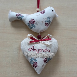 Madárka szívvel, Otthon & Életmód, Dekoráció, Fali és függő dekoráció, Függődísz, Hímzés, Varrás, MESKA
