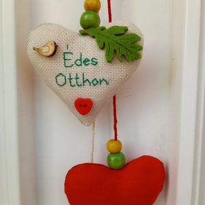 Piros fészekrakó madárka Édes Otthon felirattal - otthon & életmód - dekoráció - fali és függő dekoráció - függődísz - Meska.hu