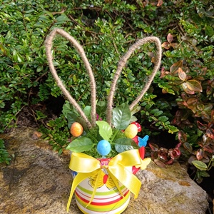 vidám nyuszis asztalidísz, Ünnepi díszek, dekorációk, Húsvéti díszek és dekorációk, Húsvéti asztaldíszek, , MESKA