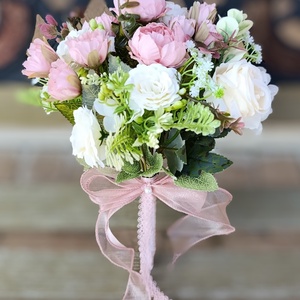 rózsaszín csipkeszalagos örök csokor - esküvő - menyasszonyi- és dobócsokor - Meska.hu